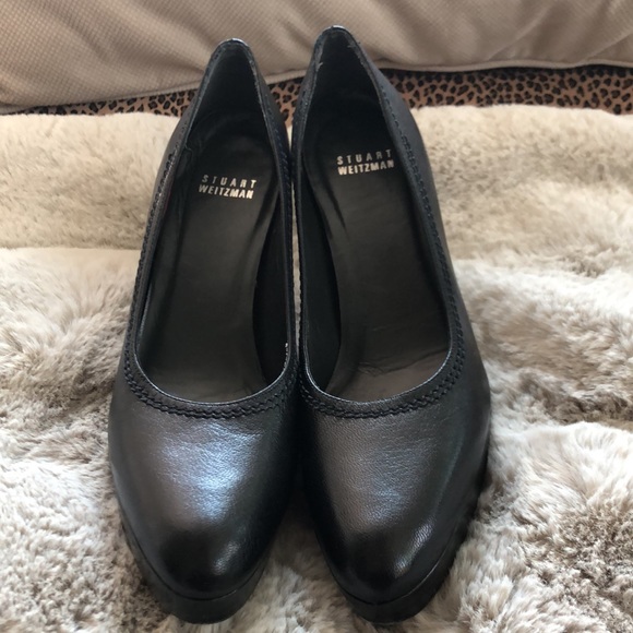 Stuart Weitzman PLATFORM HEEL BLACK LEATHER SLEEK SHOE. WORN at most 10X - Picture 4 of 9